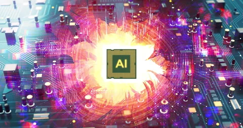 Tech background with AI processor unit and 3D circuit board. Stock Footage 337193318