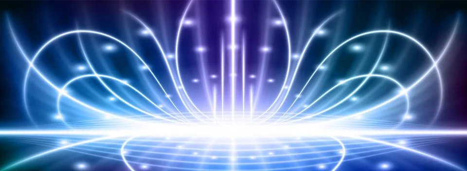 Tech background with blue curved light rays 스톡 일러스트