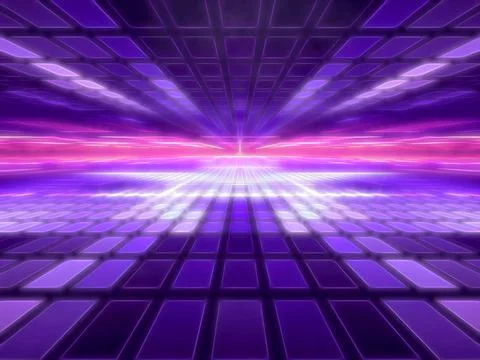 Tech background with blur, neon light and perspective effect - 3d illustration Stock Illustration