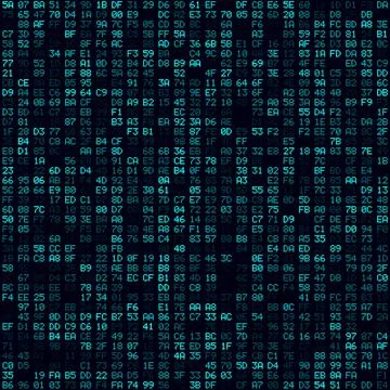 Tech background. Cyan filled hexademical pairs background. Medium sized sea.. Stock Illustration