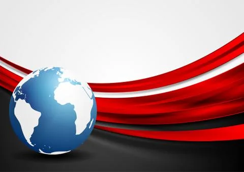 Tech background with globe and red shiny waves Ilustración de archivo