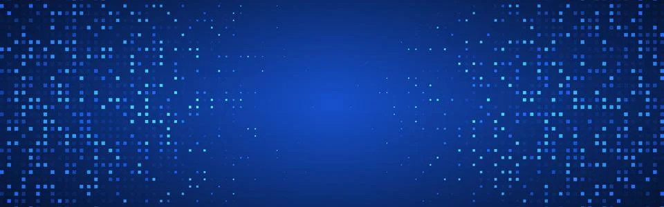 Tech background with glowing blue digital squares. Abstract futuristic pixels Stock Illustration