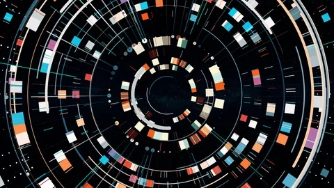 Tech background from a lot of shapes lines points with tunnel effect Stock Footage 124226678