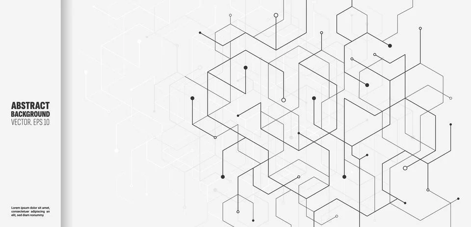 Tech background. Network connect line pattern elements. White hexagons and Stock Illustration