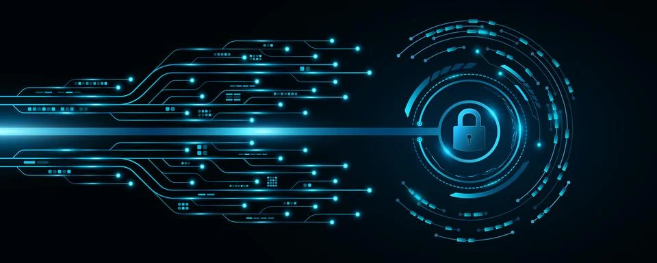 Tech background for unlocking UI system. Lock scan with digital HUD circle Stock Illustration