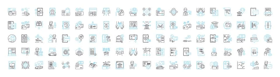Tech banking vector line icons set. Tech banking Online, Mobile, Security, Fraud Stock Illustration
