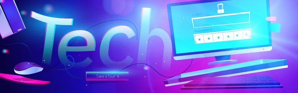 Tech banner illustration of desktop computer Stock Illustration