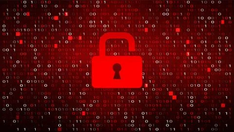 Tech Binary Code Red Background with Lock Stock Illustration