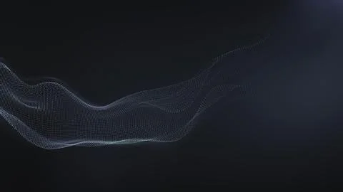 Tech black background Abstract wave of fluid particles. matrix connection con Illustrazione stock