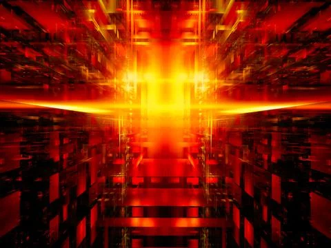 Tech block structure and flash of light - abstract 3d illustration Stock Illustration