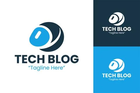 Tech Blog Logo with Computer Mouse and Digital Circuit Elements Illustrazione stock