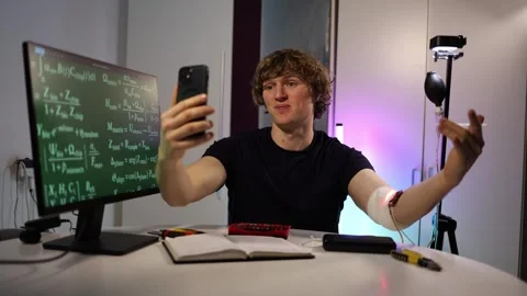 Tech blogger shows how to work with an experimental AI chip Stock Footage 323270937