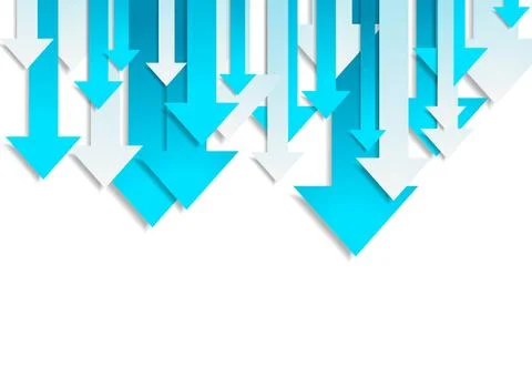 Tech blue and white arrows pointing downward, abstract background Stock Illustration