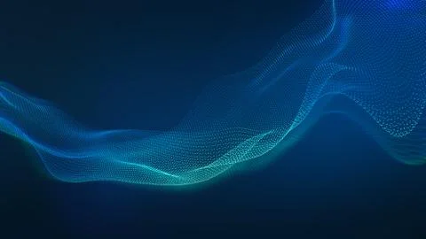 Tech blue background Abstract wave of fluid particles. matrix connection conc イラスト素材
