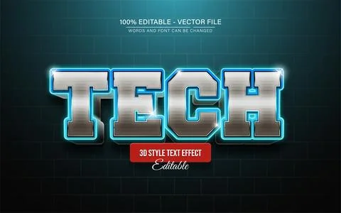Tech blue glow 3d text effect editable Stock Illustration