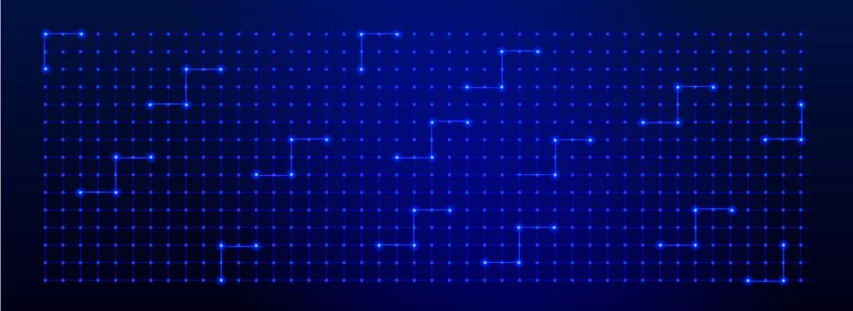 Tech blue grid background with neon lines Stock Illustration