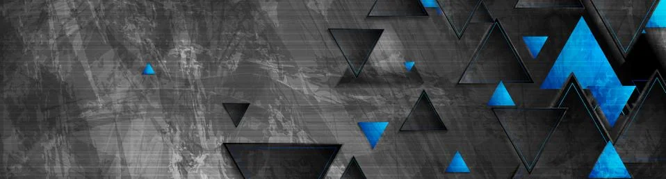 Tech blue triangles on abstract grunge corporate banner Stock Illustration