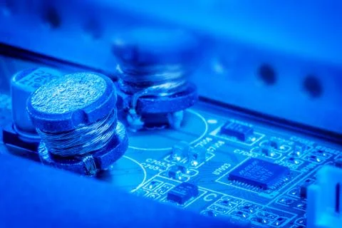 Tech board with capacitors and chips Stock Photos