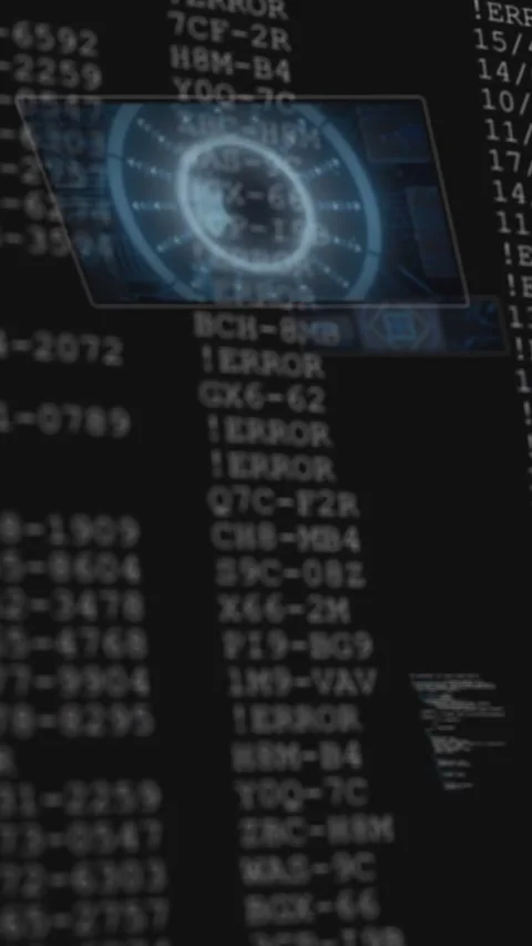 Tech booting code column scrolling, circular HUD, globe rotating, scan bar Stock Footage 331739162