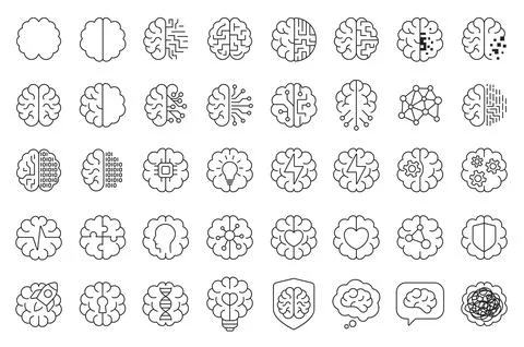 Tech Brain Icon Set for Innovation Concepts Stock Illustration