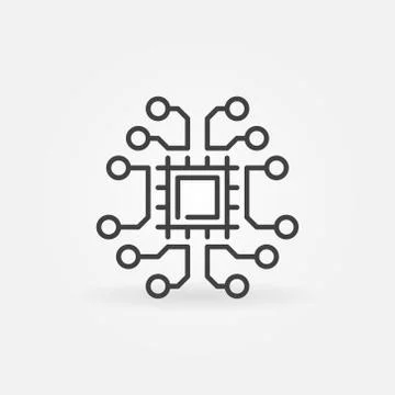 Tech brain line icon. Chip inside Brain outline vector sign 库存插图