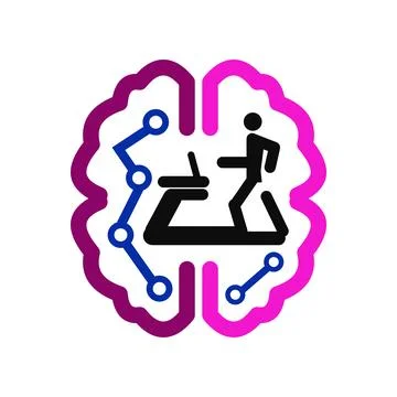 Tech brain with treadmill icon logo design template Stock-Illustration