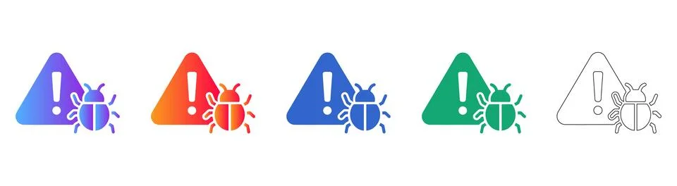 Tech Bug Error Warning Icons Set Stock Illustration