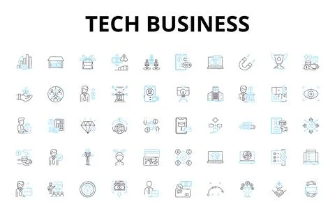 Tech business linear icons set. Innovation, Disruption, Start-up, Automation Stockillustratie