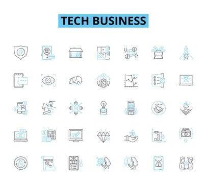 Tech business linear icons set. Innovation, Disruption, Start-up, Automation 库存插图