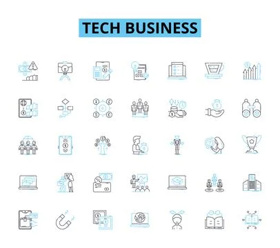 Tech business linear icons set. Innovation, Disruption, Start-up, Automation 库存插图
