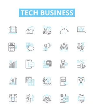 Tech business vector line icons set. Tech, Business, Software, Applications Stock Illustration