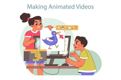 Tech camp for children. Animation technologies educational course. Illustrazione stock