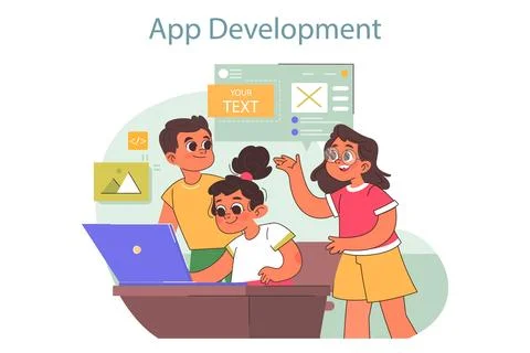 Tech camp for children. Computer science and application development Stock Illustration