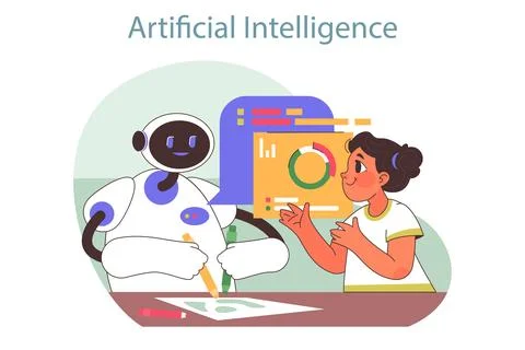 Tech camp for children. Machine learning and AI technologies Illustrazione stock