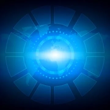 Tech Circle and World Map Background Illustrazione stock