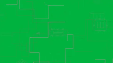 Tech circuit map expanding on transparent canvas cyan scan activating chips and Stock Footage 333972277