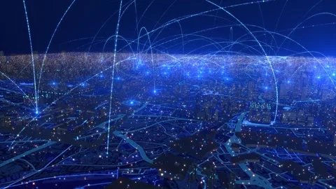 Tech Cities and 5G Signal Transmission Stock Footage 333397400