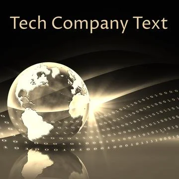 Tech company holding text space with globe, binary data and lights on black Stock Illustration
