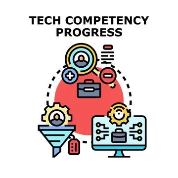 Tech competency progress, skill development, and evaluation Stock Illustration