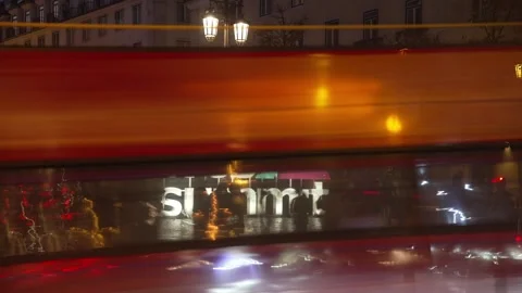 Tech conference Web summit sign. Evening time lapse. Technology business event. Stock Footage 272405676