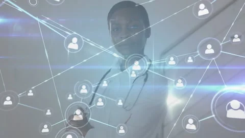 Tech connects people and informs in healthcare, emphasizing global networking. Video stock 327899436