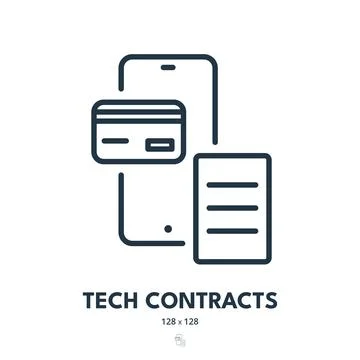 Tech Contracts Icon. Technology, Agreement, Deal. Editable Stroke. Simple V.. Stock Illustration