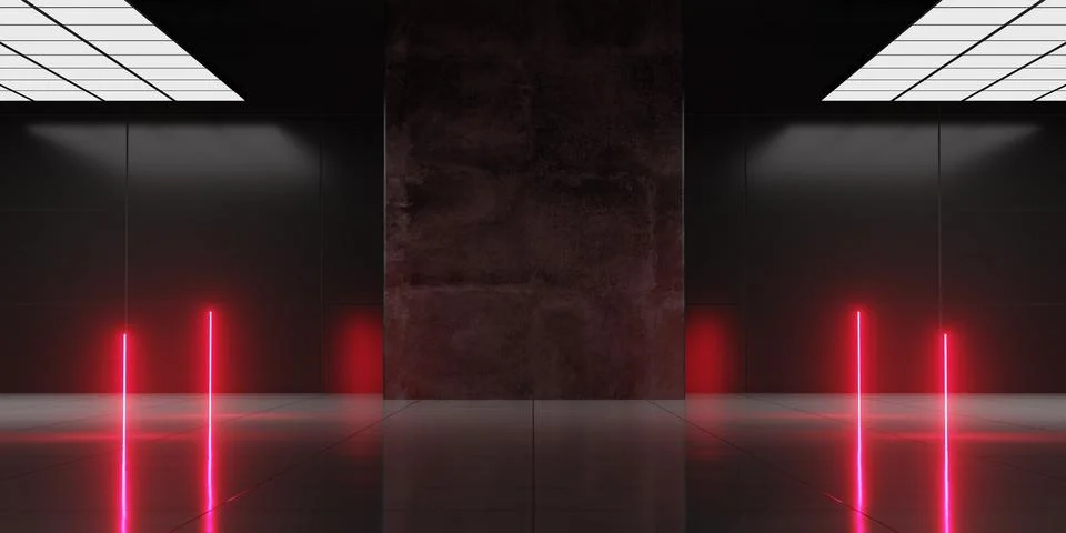 Tech Corridor Tunnel With Sci Fi Laser Light Grid Neon Beams Reflecting Ove.. Stock Illustration