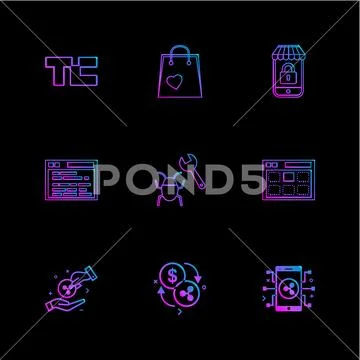 Tech crunch , shopping bag , lockes , website , bug , web , money , coins , c Stock Illustration