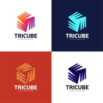 Tech Cube logo design template. Vector hexagon logotype illustration with str Stock Illustration