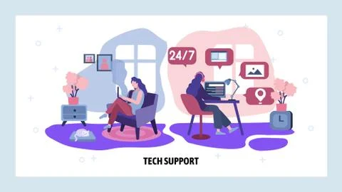 Tech customer support service. Online contact and call center to solve technical Stock Illustration