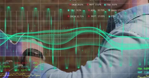 Tech data analyst checking smartwatch and starting holographic data panels then Stock Footage 313639312