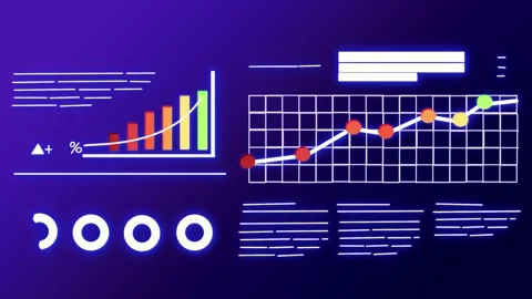Tech data animation with neon glowing, 2D graph animation. Stock Footage 300436733