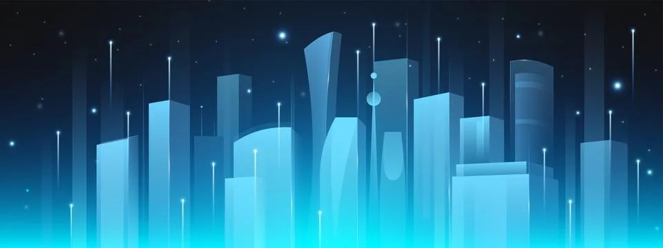 Tech data city with ai visualization Stock Illustration