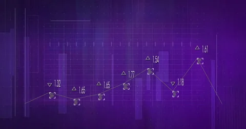Tech data visualization being animated on purple with translucent bars and Stock Footage 308659567